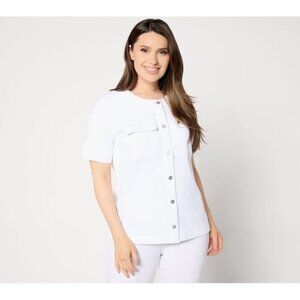 Sport Savvy Women Top Sz L Short Sleeve Button Front White A648511